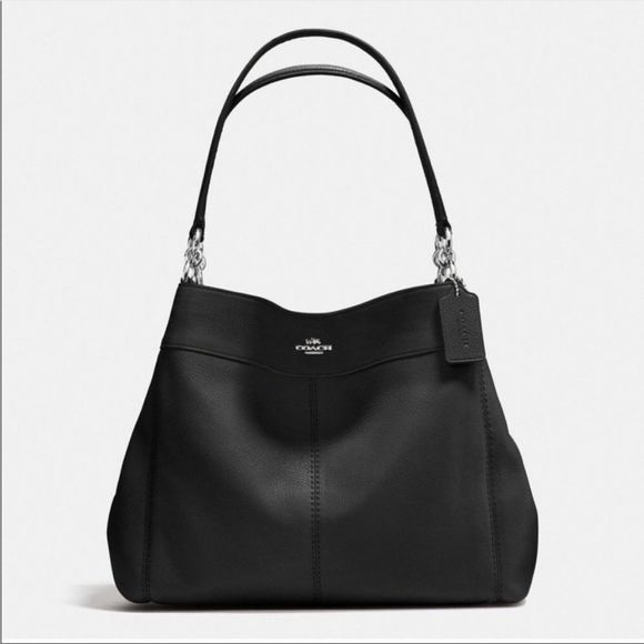 Coach Large Lexy Shoulderbag, Black Pebble Leather with Silver Hardware - Picture 1 of 11